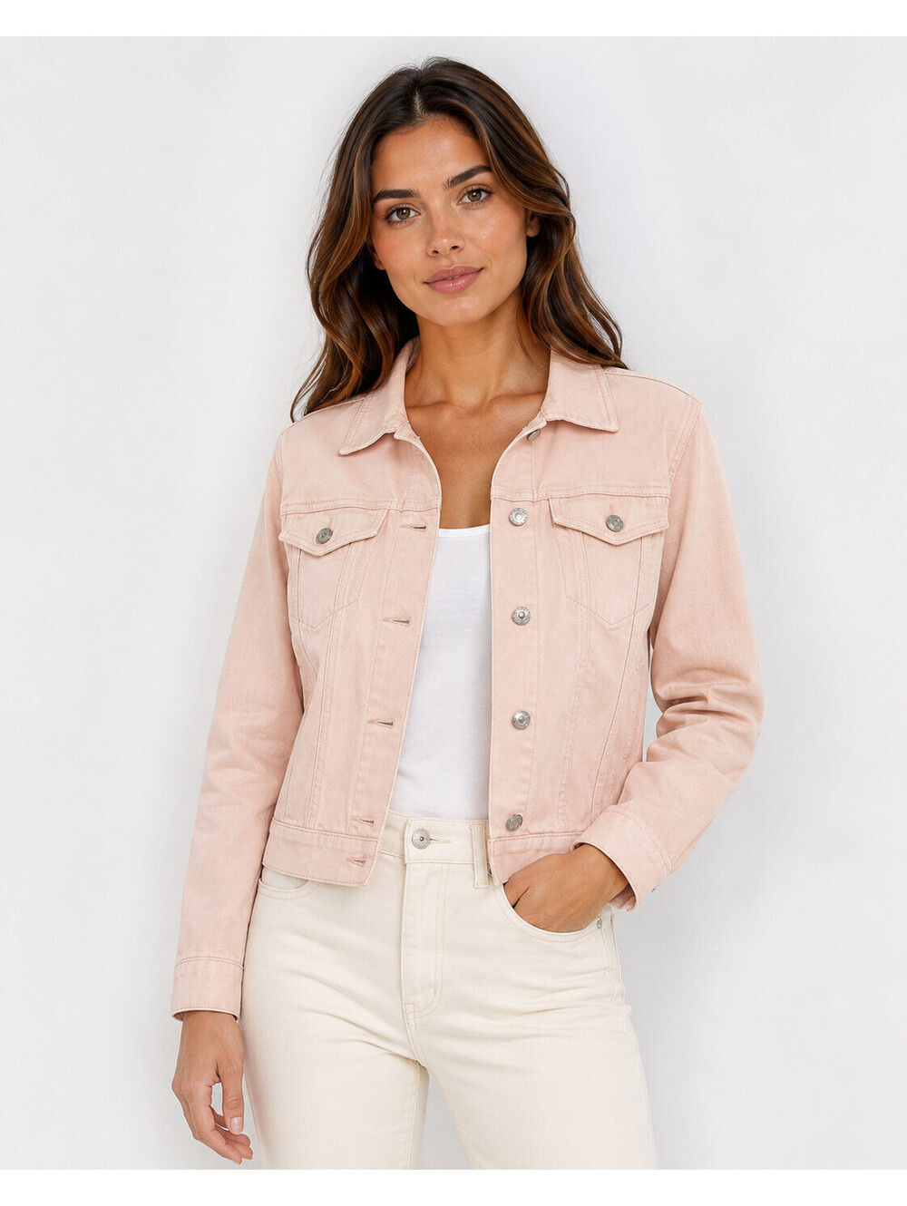 MICHAEL KORS Basic Button Front Denim Jacket Blossom Pink MK 100% Cotton Size M